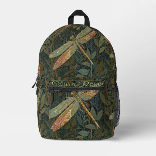 Vintage art nouveau green gold Dragonfly Printed Backpack