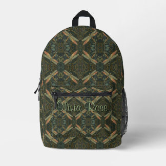 Vintage art nouveau green gold Dragonfly Printed Backpack