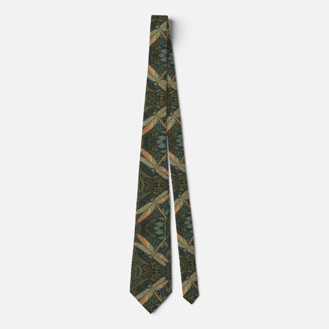 Vintage art nouveau green gold Dragonfly Tie (Front)