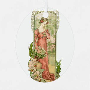 Vintage Art Nouveau Greenhouse Lady Elegant  Metal Tree Decoration