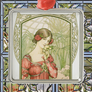 Vintage Art Nouveau Greenhouse Lady Elegant Metal Tree Decoration