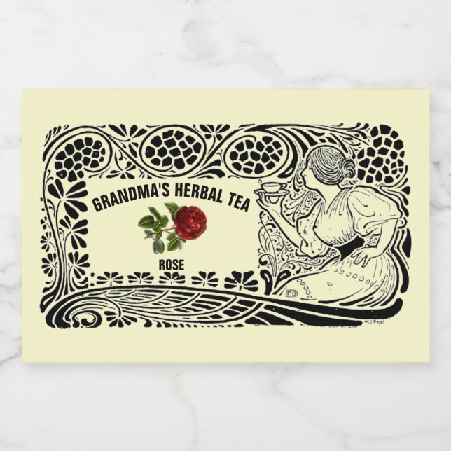 Vintage Art Nouveau Herbal Tea Template Food Label (Single Label)
