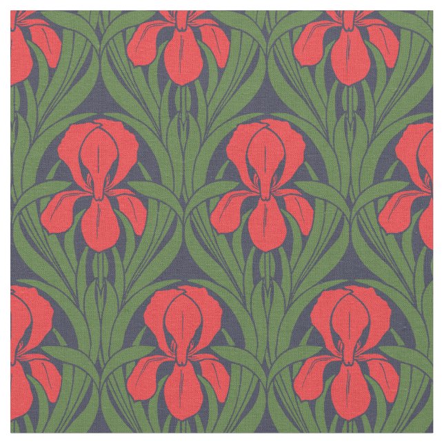 Vintage Art Nouveau Iris Pattern Fabric (Close Up)