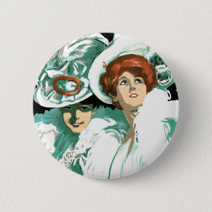 Vintage Art Nouveau, Italian Fashion, Fancy Women 6 Cm Round Badge