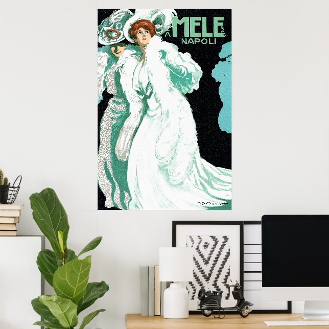 Vintage Art Nouveau, Italian Fashion, Fancy Women Poster (Home Office)