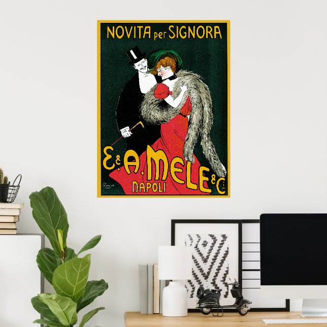 Vintage Art Nouveau, Italian Fashion Love Romance Poster (Home Office)