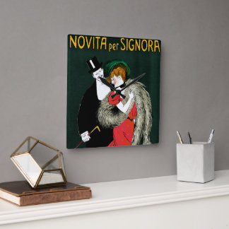 Vintage Art Nouveau, Italian Fashion Love Romance Square Wall Clock