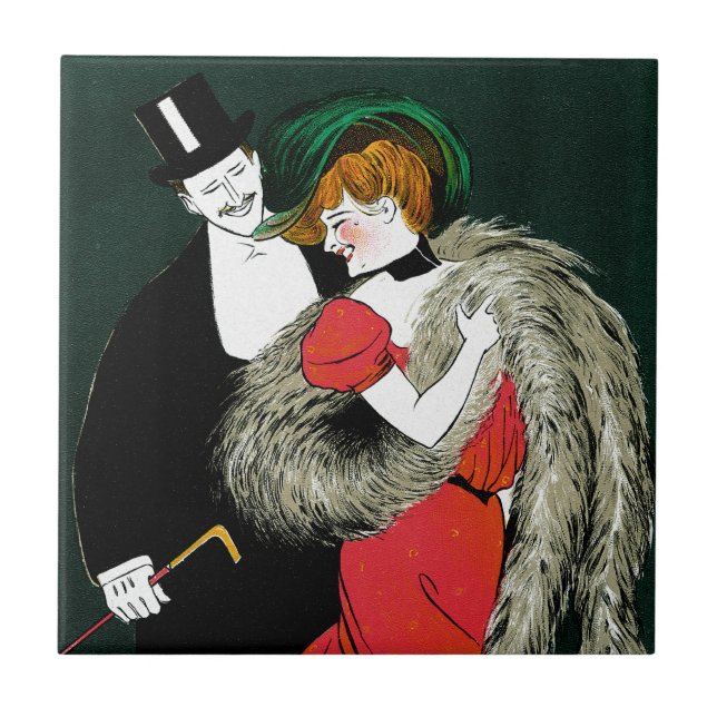 Vintage Art Nouveau, Italian Fashion Love Romance Tile (Front)