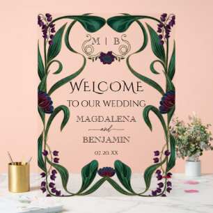 Vintage Art Nouveau Jewel Tone Floral Welcome Acrylic Sign