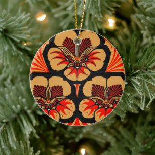 Vintage Art Nouveau Julie de Graag Flower Woodcut Ceramic Tree Decoration