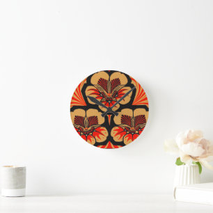 Vintage Art Nouveau Julie de Graag Flower Woodcut Round Clock