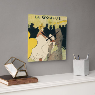 Vintage Art Nouveau, La Goulue by Toulouse Lautrec Square Wall Clock