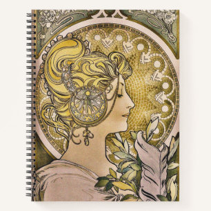 Vintage Art Nouveau "La Plume" by Alphonse Mucha Notebook