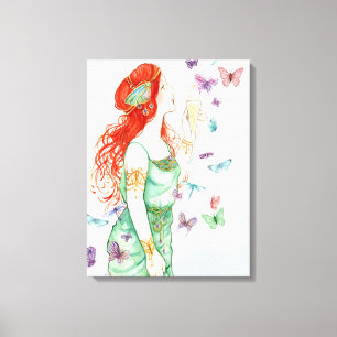 Vintage Art Nouveau Lady Champagne and Butterflies Canvas Print