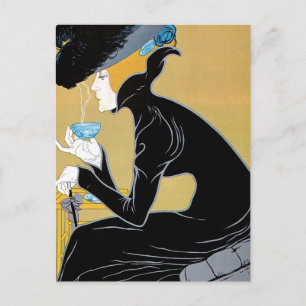 Vintage Art Nouveau, Lady Drinking Marco Polo Tea Postcard