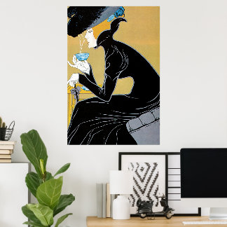 Vintage Art Nouveau, Lady Drinking Marco Polo Tea Poster