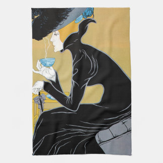 Vintage Art Nouveau, Lady Drinking Marco Polo Tea Towel