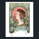Vintage Art Nouveau Lady | Personalised Poster<br><div class="desc">Richly ornamented turn-of-the-century Art Nouveau style beautiful woman in profile with brown hair surrounded by stylised flowers in shades of green,  teal and gold with space for your name or monogram.</div>