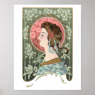 Vintage Art Nouveau Lady   Personalised Poster