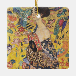 Vintage Art Nouveau Lady with Fan Painting Ceramic Ornament