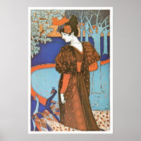 Vintage Art Nouveau Lady with Peacocks