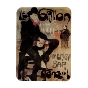 Vintage Art Nouveau Le Grillon, Man Drinking Beer Magnet