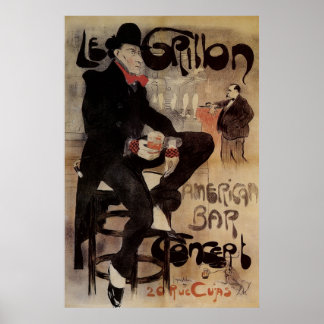 Vintage Art Nouveau Le Grillon, Man Drinking Beer Poster