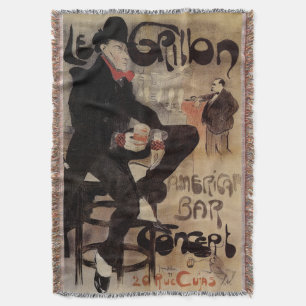 Vintage Art Nouveau Le Grillon, Man Drinking Beer Throw Blanket