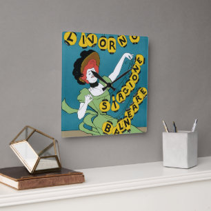 Vintage Art Nouveau, Livorno Senorita Dancing Square Wall Clock