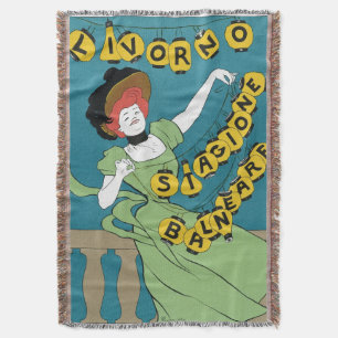 Vintage Art Nouveau, Livorno Senorita Dancing Throw Blanket