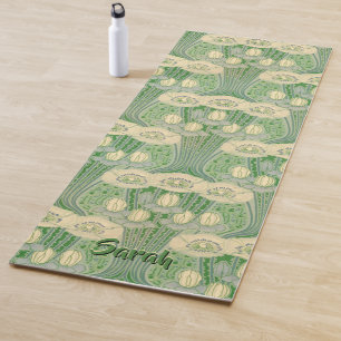 Vintage Art Nouveau Lotus and Poppies Pattern Yoga Mat