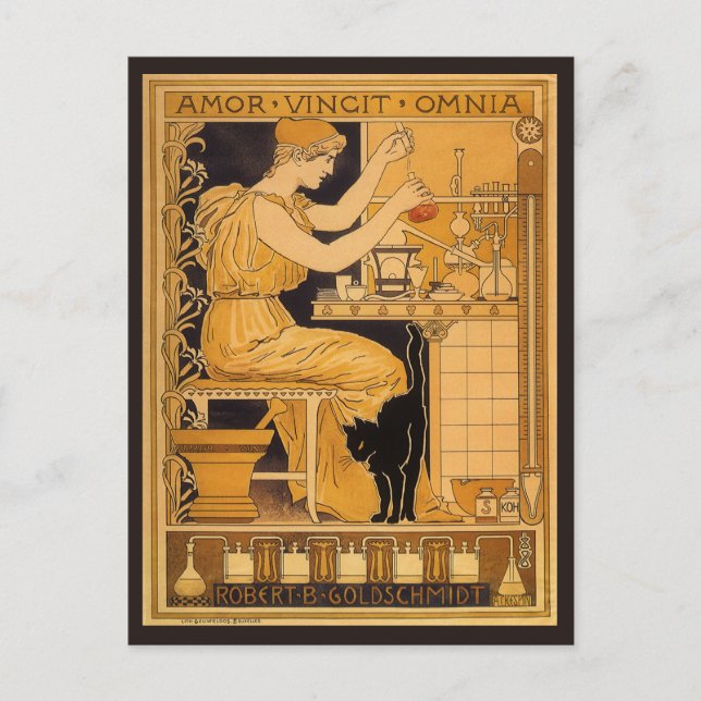 Vintage Art Nouveau, Love Conquers All Scientist Postcard (Front)