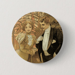 Vintage Art Nouveau Love Romance, Flirt by Mucha 6 Cm Round Badge