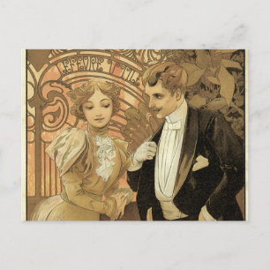 Vintage Art Nouveau Love Romance, Flirt by Mucha Postcard