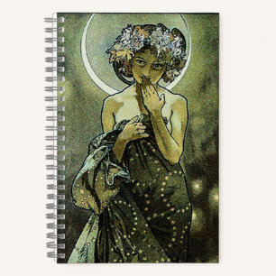 Vintage Art Nouveau Moon by Alphonse Mucha Notebook