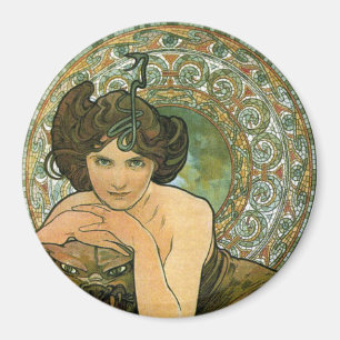 Vintage Art Nouveau Mucha Emerald Temptress Green Magnet