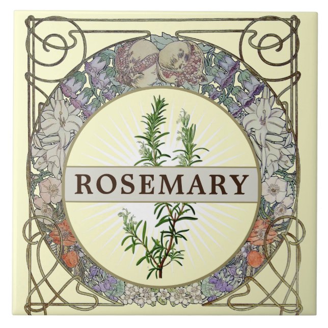 Vintage Art Nouveau Mucha Herb Label Template Tile (Front)