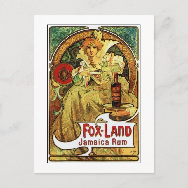 Vintage art nouveau Mucha Jamaica Rum ad Postcard (Front)