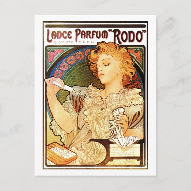 Vintage art nouveau Mucha Perfume ad Postcard (Front)