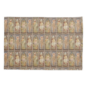 Vintage Art Nouveau Mucha Times of the Day Pattern Pillowcase