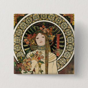 Vintage Art Nouveau Mucha Trappestine Poster 15 Cm Square Badge