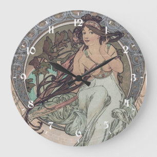 Vintage Art Nouveau Music by Alphonse Mucha Large Clock