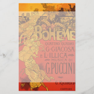 Vintage Art Nouveau Music, La Boheme Opera, 1896 Stationery