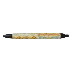 Vintage Art Nouveau Nature Grid Pattern Art Black Ink Pen