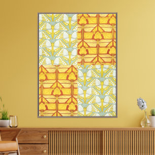 Vintage Art Nouveau Nature Grid Pattern Art Canvas Print