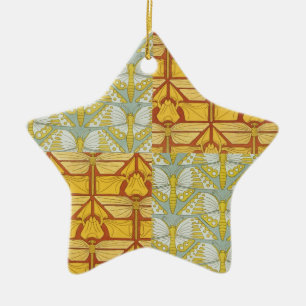 Vintage Art Nouveau Nature Grid Pattern Art Ceramic Tree Decoration