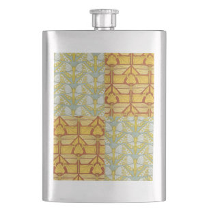 Vintage Art Nouveau Nature Grid Pattern Art Hip Flask