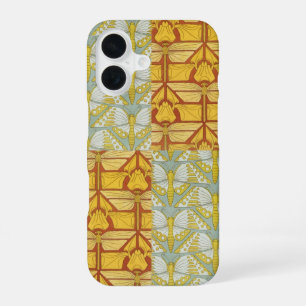 Vintage Art Nouveau Nature Grid Pattern Art iPhone 16 Case