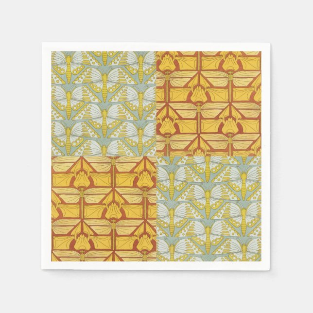 Vintage Art Nouveau Nature Grid Pattern Art Napkin (Front)