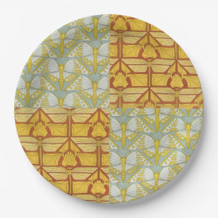 Vintage Art Nouveau Nature Grid Pattern Art Paper Plate